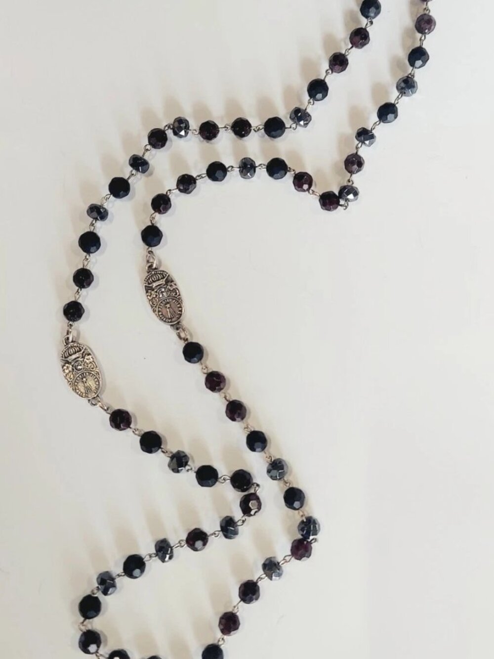 French Kande Swarovski Cuvee Pendant Onyx Burgundy Faceted Bead Necklace